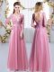 Dynamic Pink Quinceanera Court Dresses Wedding Party with Lace and Appliques V-neck 3 4 Length Sleeve Lace Up