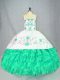 Stylish Sweetheart Sleeveless Lace Up 15th Birthday Dress Turquoise Organza