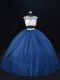 Discount Navy Blue Tulle Lace Up Quinceanera Gown Sleeveless Floor Length Beading