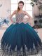 Beading and Appliques Sweet 16 Quinceanera Dress Blue Lace Up Sleeveless Floor Length