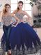 Floor Length Two Pieces Sleeveless Royal Blue 15th Birthday Dress Lace Up