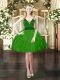 Custom Fit Tulle V-neck Sleeveless Lace Up Beading and Ruffles Evening Dress in Green