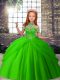 Stylish Beading Custom Made Pageant Dress Green Lace Up Sleeveless Floor Length