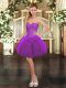 Deluxe Purple Ball Gowns Organza Sweetheart Sleeveless Beading and Ruffles Mini Length Lace Up Dress for Prom