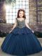 Tulle Sleeveless Floor Length Child Pageant Dress and Beading and Appliques