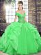 Sleeveless Floor Length Beading and Ruffles Lace Up 15 Quinceanera Dress with Green