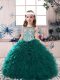 Ball Gowns Pageant Dress for Girls Peacock Green Scoop Organza Sleeveless Floor Length Lace Up