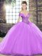 Lavender Sleeveless Brush Train Beading 15 Quinceanera Dress