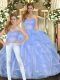 Exquisite Lavender Organza Lace Up Sweet 16 Dresses Sleeveless Floor Length Ruffles