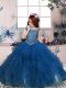 Exquisite Scoop Sleeveless Girls Pageant Dresses Floor Length Beading and Ruffles Teal Organza