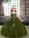 Tulle Strapless Sleeveless Lace Up Appliques Pageant Gowns For Girls in Olive Green