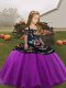 Purple Sleeveless Floor Length Embroidery Lace Up Child Pageant Dress