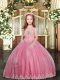 Top Selling Pink Ball Gowns Tulle Straps Sleeveless Appliques Floor Length Lace Up Winning Pageant Gowns
