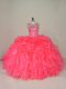 Cheap Pink Organza Lace Up Scoop Sleeveless Sweet 16 Dresses Beading and Ruffles