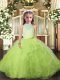 Ruffles Little Girl Pageant Gowns Yellow Green Backless Sleeveless Floor Length