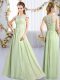 Luxury Yellow Green Empire Lace Damas Dress Clasp Handle Chiffon Cap Sleeves Floor Length