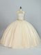 Floor Length Lace Up Sweet 16 Dress Champagne for Sweet 16 and Quinceanera with Beading