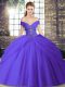 Sweet Purple Sleeveless Beading and Pick Ups Lace Up 15 Quinceanera Dress