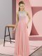 High-neck Sleeveless Homecoming Dress Floor Length Beading Pink Chiffon