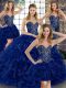 Sophisticated Floor Length Royal Blue Quinceanera Gowns Organza Sleeveless Beading and Ruffles