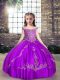 Purple Tulle Lace Up Little Girls Pageant Dress Sleeveless Floor Length Beading