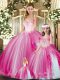 Fuchsia Ball Gowns Tulle Sweetheart Sleeveless Beading Floor Length Lace Up Sweet 16 Quinceanera Dress