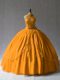 Orange Ball Gowns Halter Top Tulle Lace Up Beading Quinceanera Dress