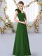 High Class Chiffon Straps Sleeveless Lace Up Hand Made Flower Dama Dress in Dark Green
