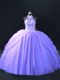 Traditional Lavender Halter Top Neckline Beading Quinceanera Gown Sleeveless Lace Up