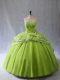 Lace Up Quinceanera Dress Yellow Green for Sweet 16 and Quinceanera with Appliques and Ruffles Brush Train