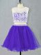 Excellent Purple Prom and Party with Lace and Appliques Scoop Sleeveless Zipper