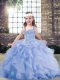 On Sale Beading and Ruffles Little Girls Pageant Dress Lavender Lace Up Sleeveless Floor Length