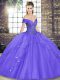 Stunning Floor Length Lavender Sweet 16 Quinceanera Dress Tulle Sleeveless Beading and Ruffles