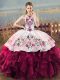 Ball Gowns 15th Birthday Dress Fuchsia Halter Top Organza Sleeveless Floor Length Lace Up