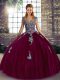 Floor Length Fuchsia Quinceanera Dress Tulle Sleeveless Beading and Appliques Floor Length Fuchsia Quinceanera Dress Tulle Sleeveless Beading and Appliques