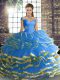 Smart Blue Ball Gowns Tulle Off The Shoulder Sleeveless Beading and Ruffled Layers Floor Length Lace Up Vestidos de Quinceanera