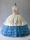 Fancy Sleeveless Embroidery and Ruffled Layers Lace Up Quinceanera Dresses