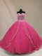 Smart Sleeveless Tulle Court Train Lace Up Sweet 16 Dress in Hot Pink with Beading