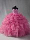 Customized Organza Sweetheart Sleeveless Lace Up Beading and Ruffles and Pick Ups Sweet 16 Dress in Rose Pink