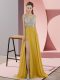 Gold V-neck Zipper Beading Party Dress for Girls Sweep Train Sleeveless