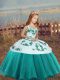 Teal Ball Gowns Straps Sleeveless Organza Floor Length Lace Up Embroidery Pageant Gowns