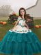 Enchanting Sleeveless Lace Up Floor Length Embroidery and Ruffled Layers Kids Formal Wear