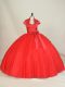 Red Ball Gown Prom Dress Sweet 16 and Quinceanera with Beading and Bowknot Sweetheart Sleeveless Lace Up