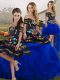 Floor Length Blue And Black 15th Birthday Dress Tulle Sleeveless Embroidery and Ruffles