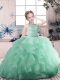 Apple Green Organza Zipper Little Girl Pageant Dress Sleeveless Floor Length Beading and Ruffles
