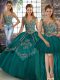 Teal Three Pieces Tulle Straps Sleeveless Beading and Embroidery Floor Length Lace Up Sweet 16 Quinceanera Dress
