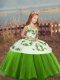 Sleeveless Organza Floor Length Lace Up Little Girl Pageant Dress in Green with Embroidery