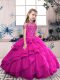 Fuchsia Lace Up Halter Top Beading and Ruffles Little Girls Pageant Dress Organza Sleeveless