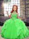 Organza High-neck Sleeveless Lace Up Beading Little Girls Pageant Dress in Green