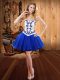 Royal Blue Organza Lace Up Strapless Sleeveless Mini Length Evening Dress Embroidery